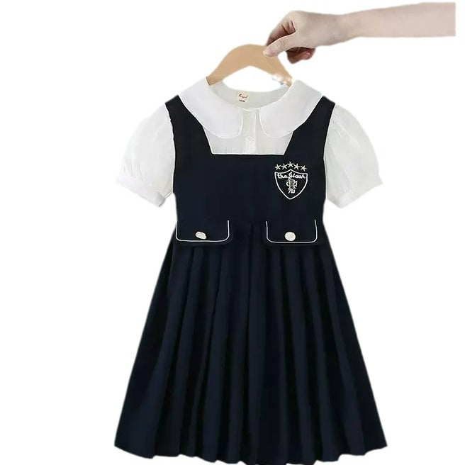 Summer Fake Two-piece Fashionable Casual College Style Medium Big Western Children's Dress