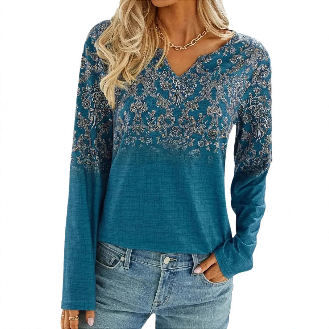 Fashion Casual Ethnic Style Long Sleeve Women's T-shirt