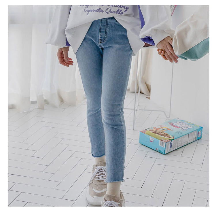 Children's Jeans Stretch Pencil Autumn Medium Large Pure Color Slim Children's Pants