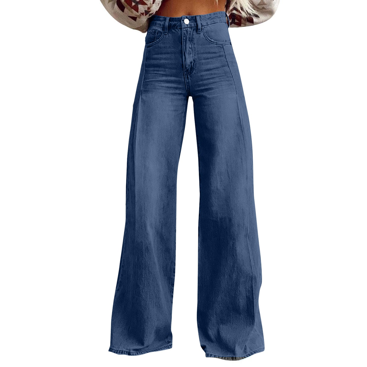 Retro Wide Leg Fashion High Waist Design Mop Denim Trousers Women's Jeans