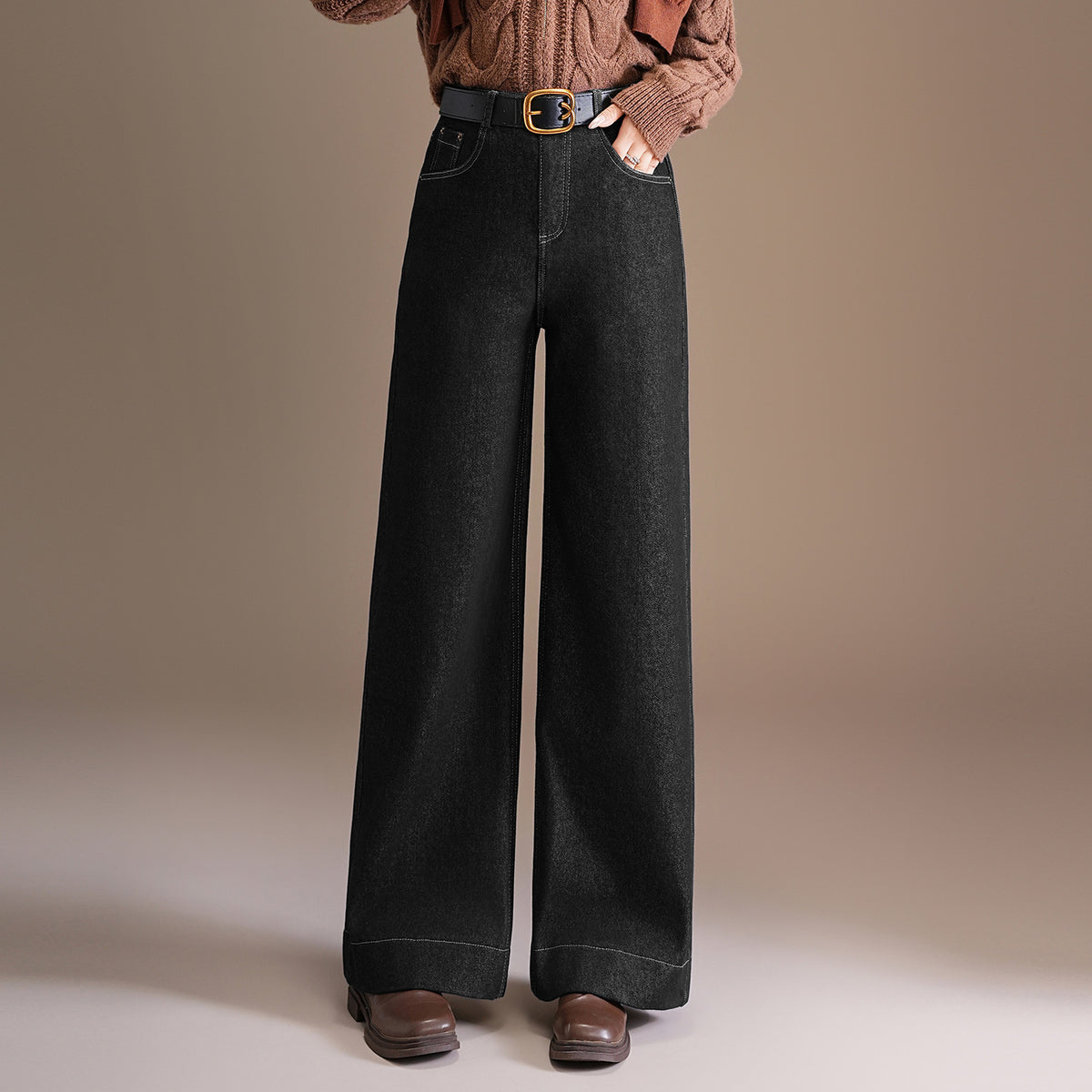 Women's Denim Draping Slim Fit Trousers Fashion High Waist Wide Leg Casual Pants