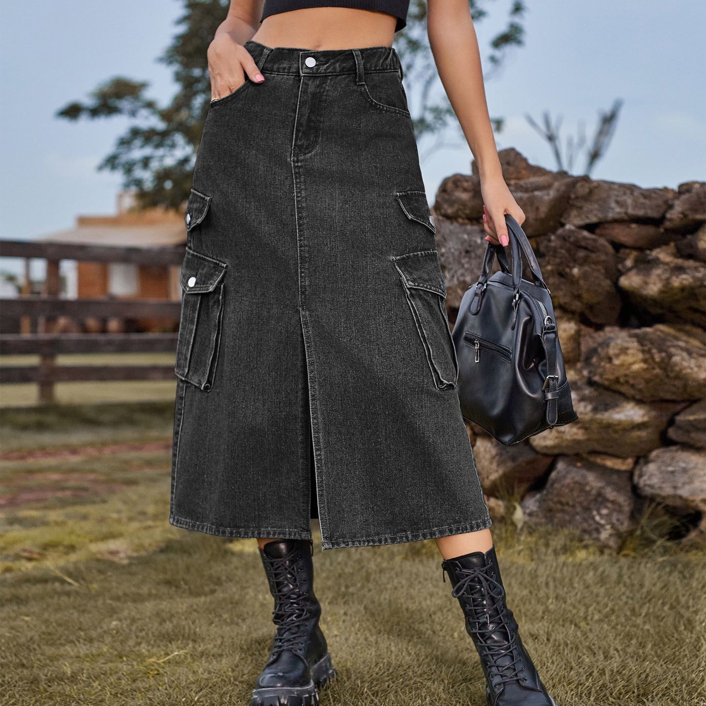 Women's American Hot Elastic Waist Denim Cargo Pants