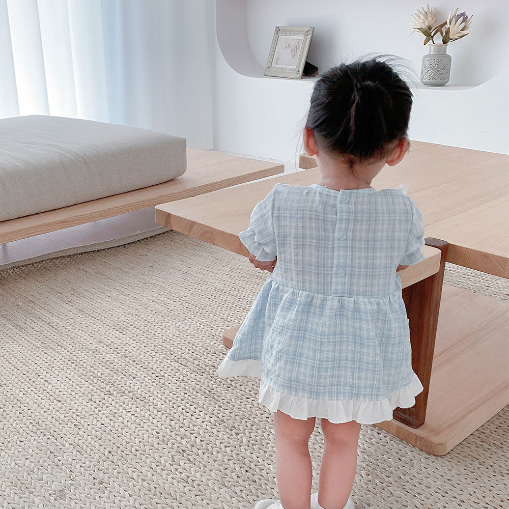 No Fashionable Plaid Gown Summer Born Bloomer With Jumpsuit, Climbing Suit