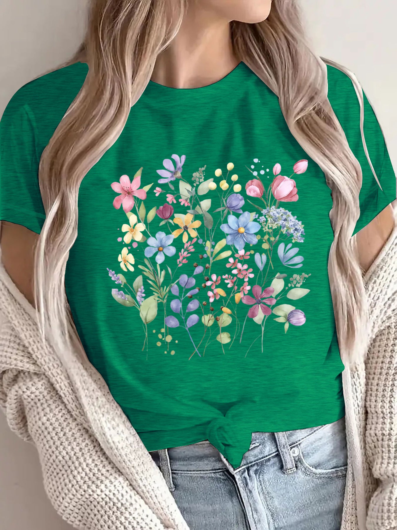 Women's Short-sleeved Floral Printed Summer Cotton Women's T-shirt