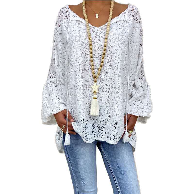 Popular Women's White Loose Pullover Long-sleeved Tops