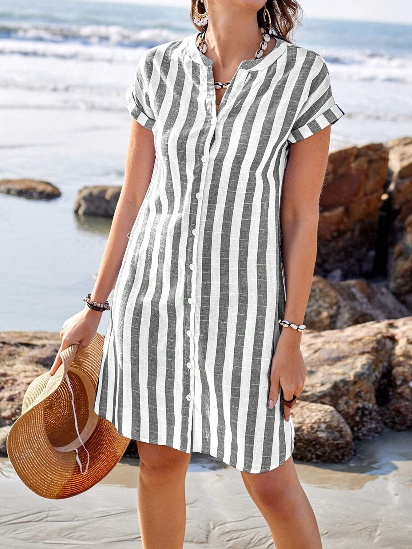 Women's Summer Fashion Temperament Leisure Loose Striped Blouse