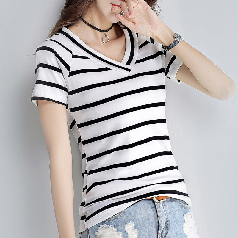 Women's Sleeve Bottoming Shirt Striped Minimalist Solid Women's T-shirt