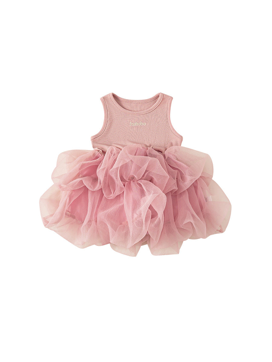 Children's Western Style Sleeveless Gown Simple Letter Skirt Performance Wear Children's Dress