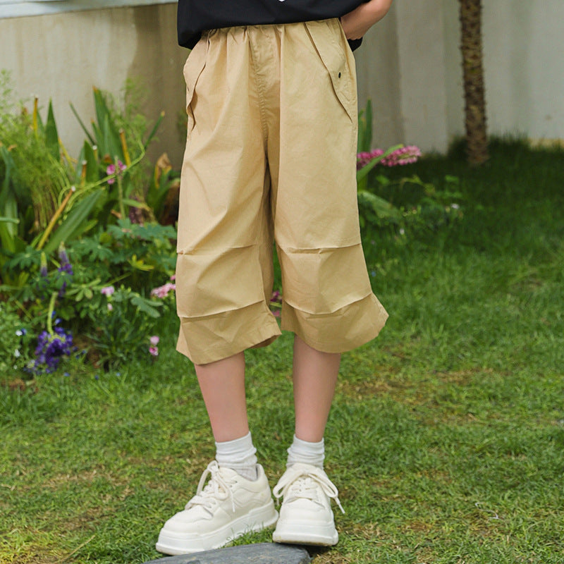 Summer Thin Cropped Medium Big Large Size Loose Cargo Children's Pants