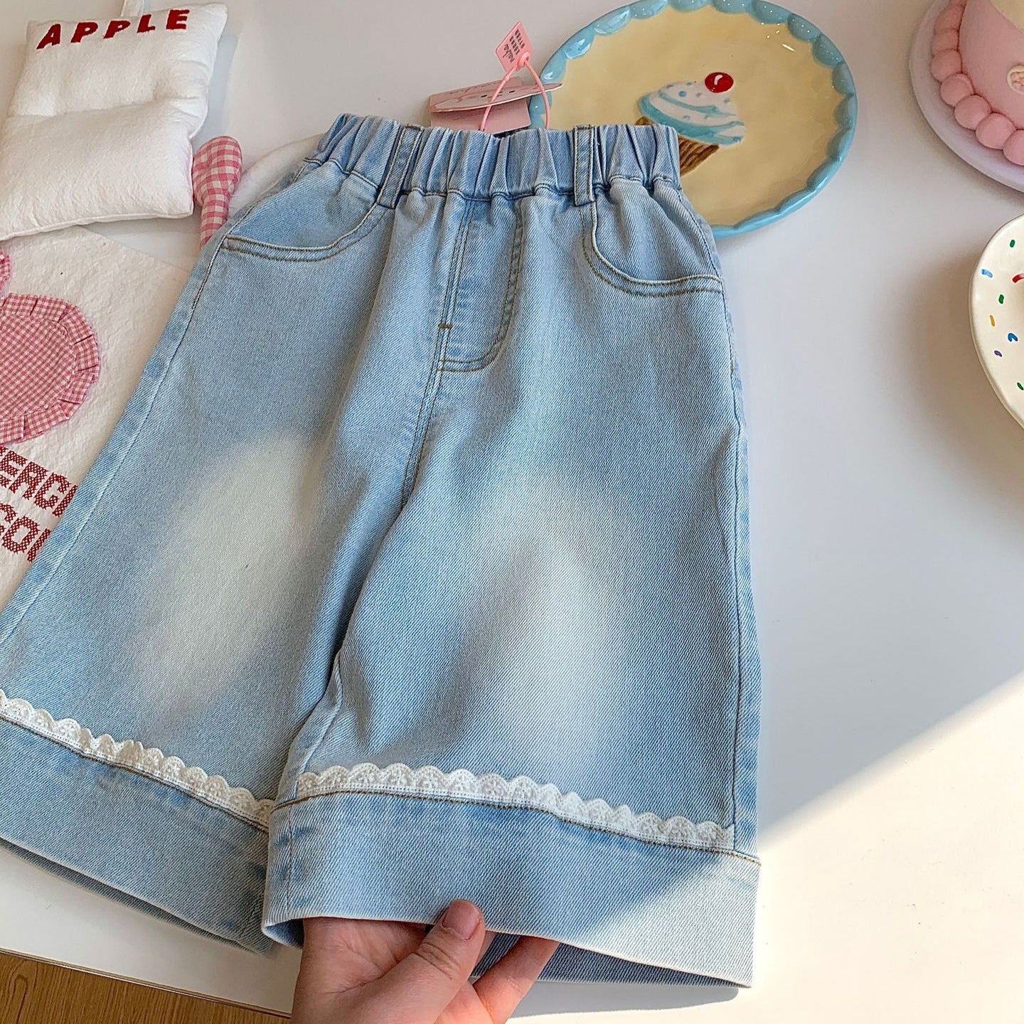 Summer Korean Style Fashionable Floral Stitching Lace Short Sleeve Children's T-shirt