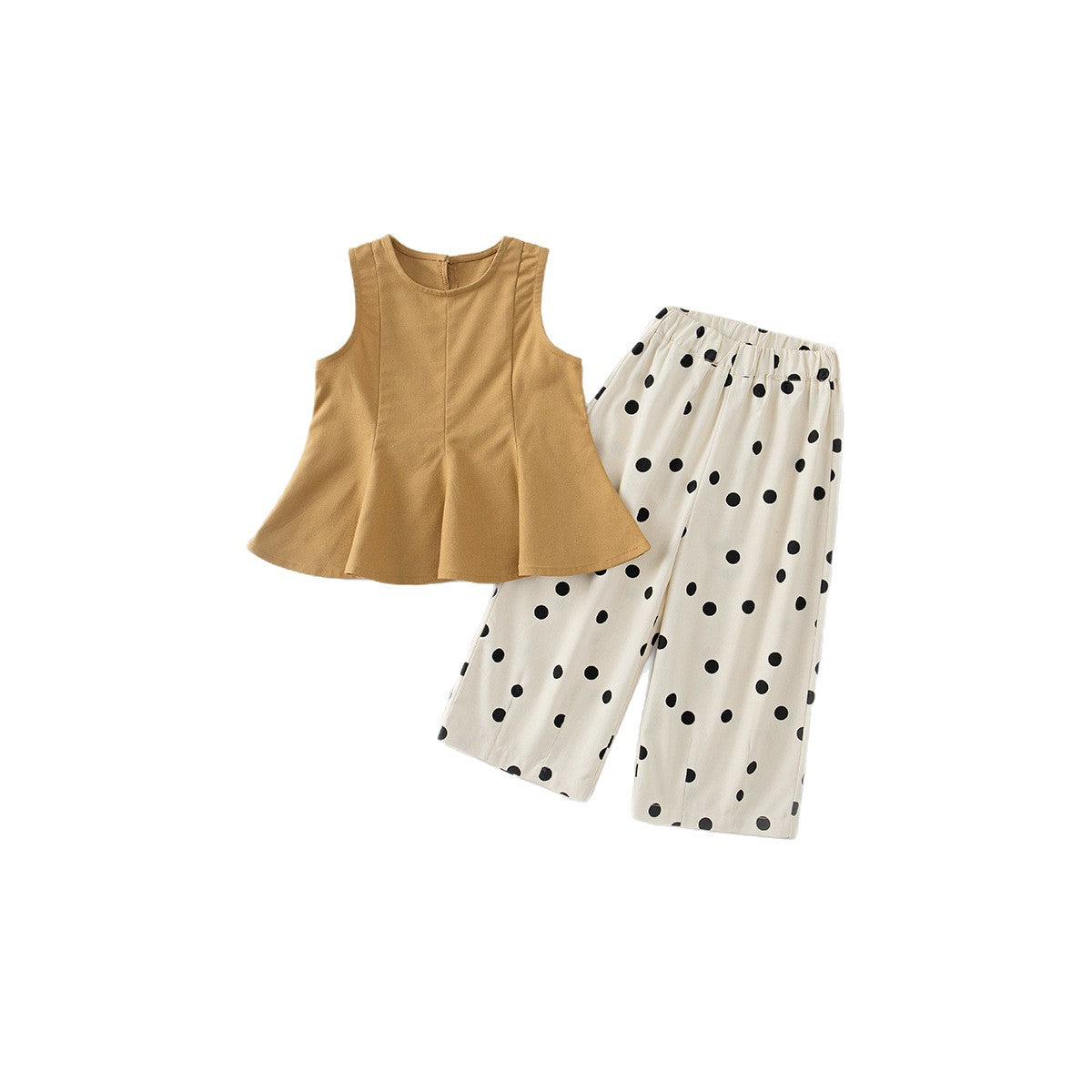 Style Brown Sleeveless Top Wide Leg Pants Children's Suit