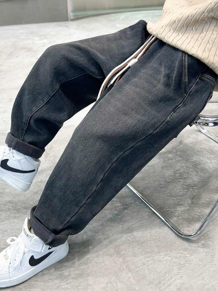 Children's Black Jeans Korean Style Middle Big Sportswear Children's Pants