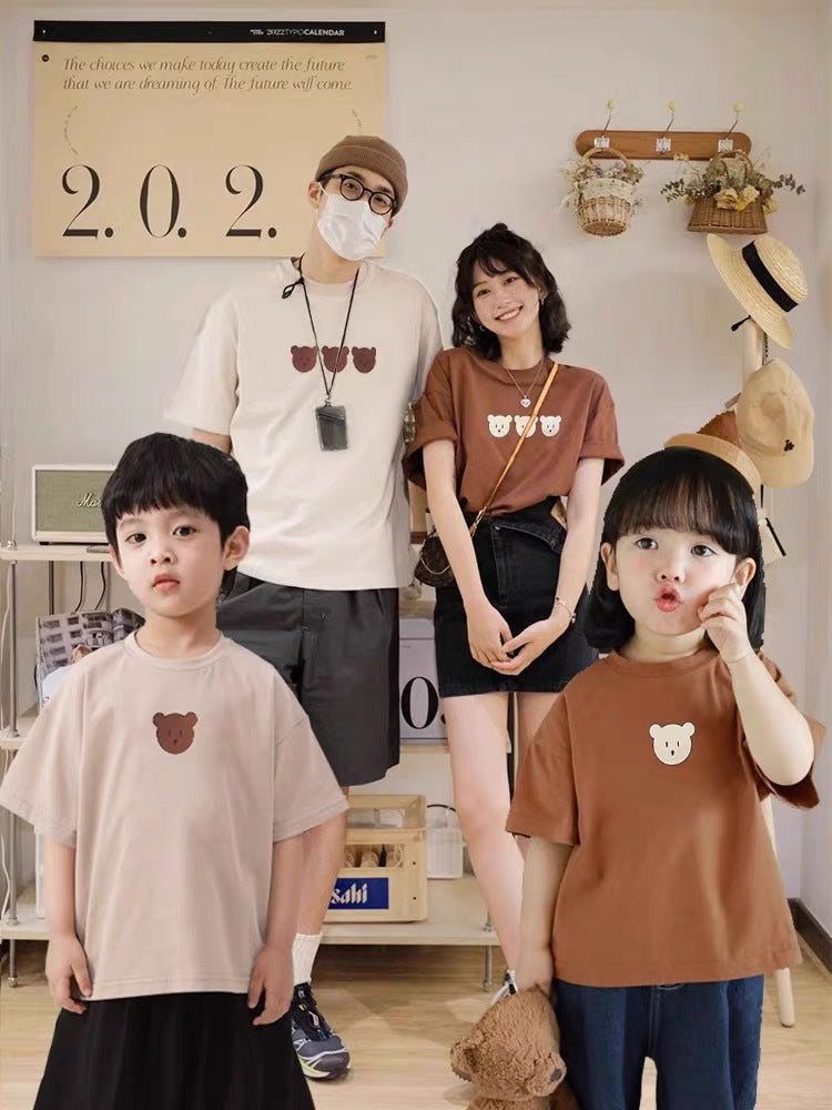 Korean Style Summer Clothing Family Pack Bear Class Parent-child Outfit