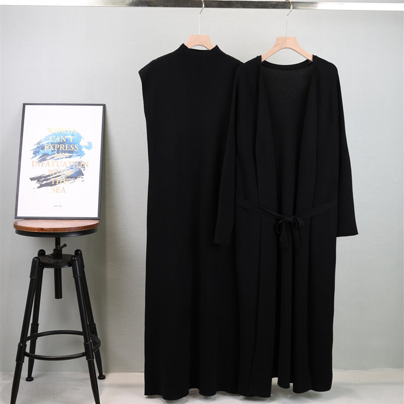 Women's Autumn Sleeveless Dress With Long Knitted Suits