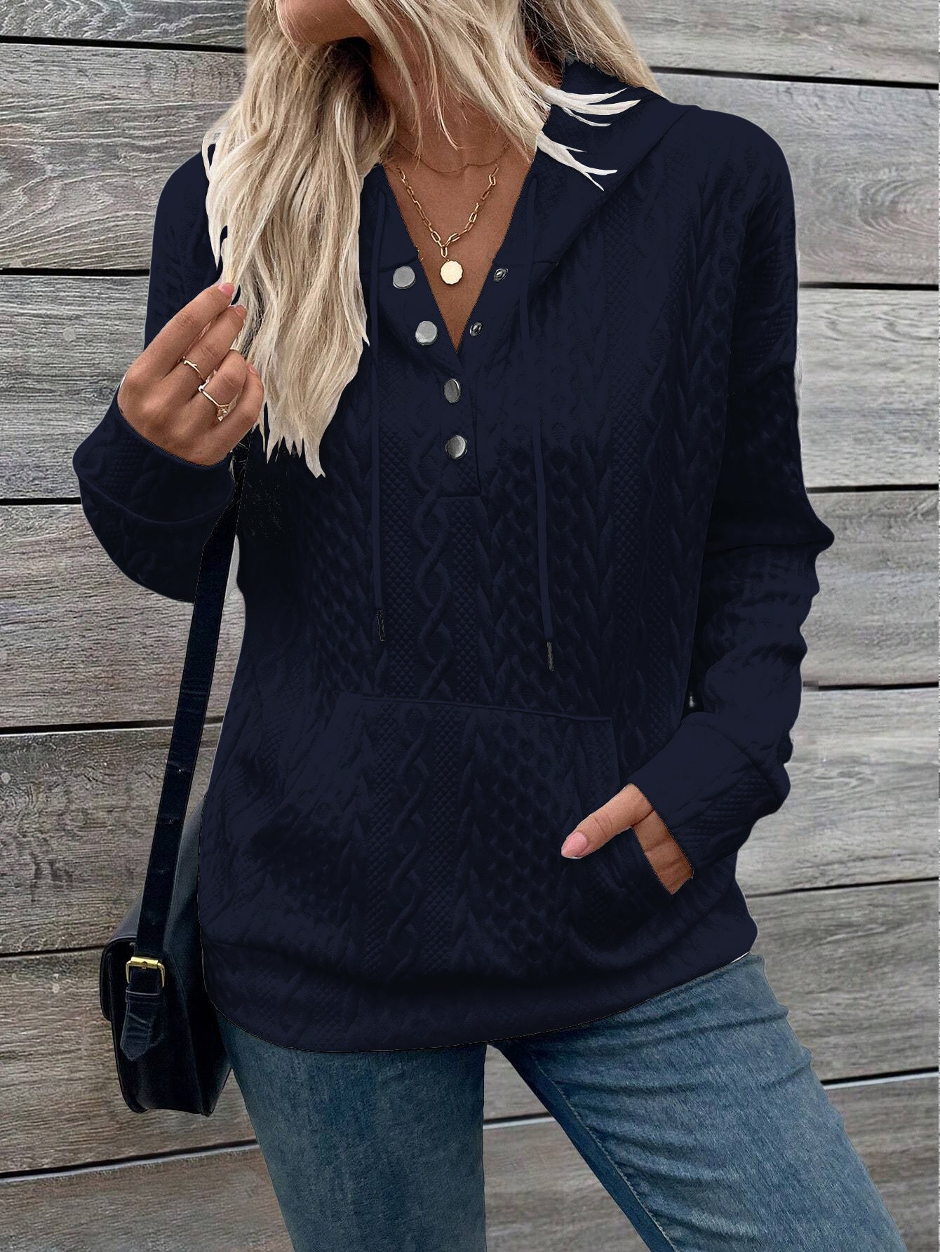Classic Knitted Jacquard Long Sleeve Loose Blouse