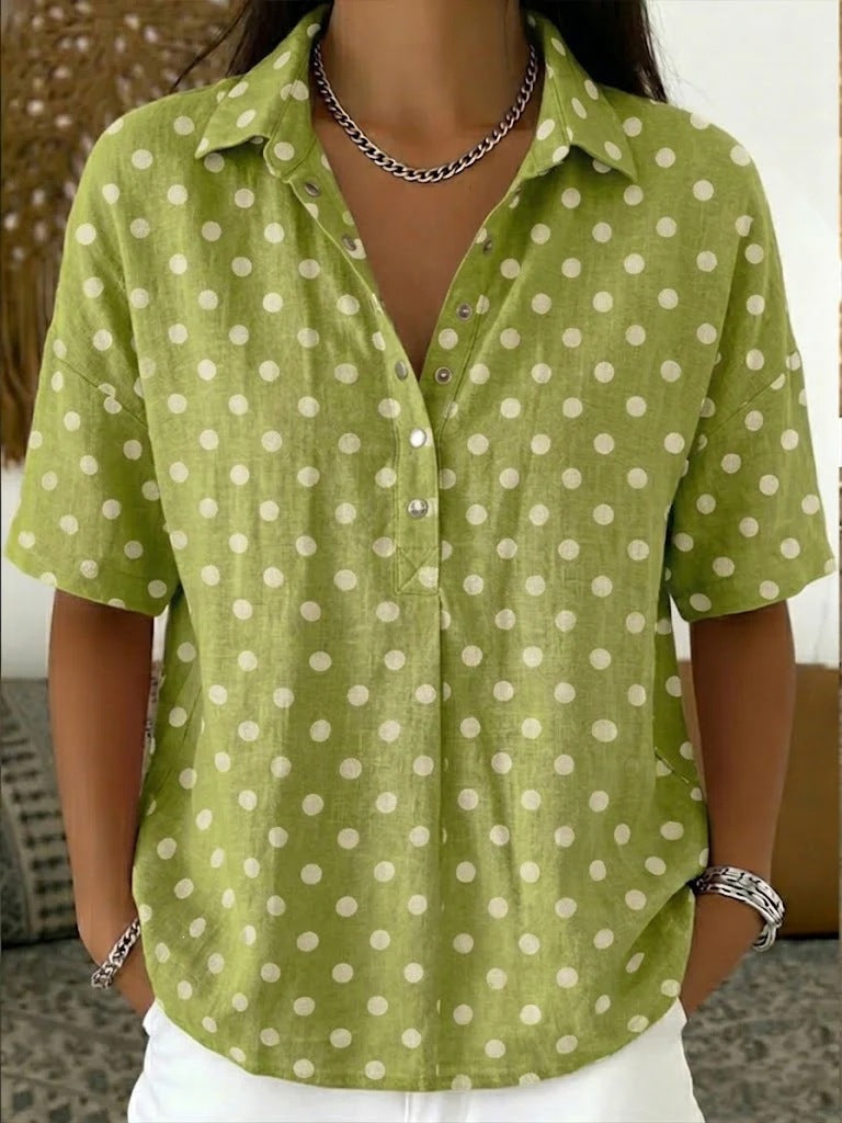 Women's Casual Polka Dot Lapel Shirt Half-open Button Blouse
