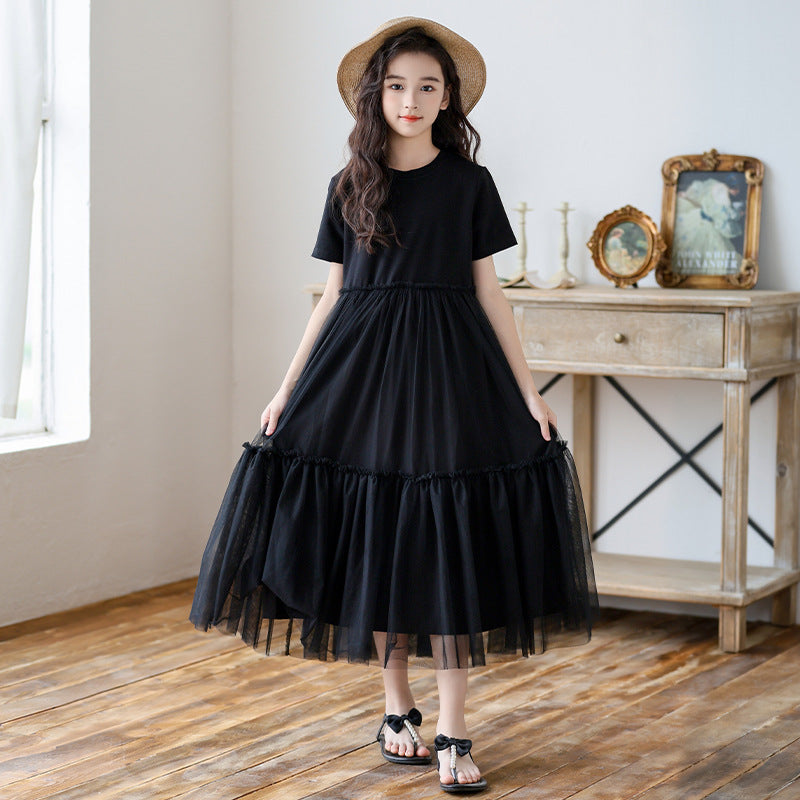 Small Teen Mesh Stitching Summer Casual Children's Dress