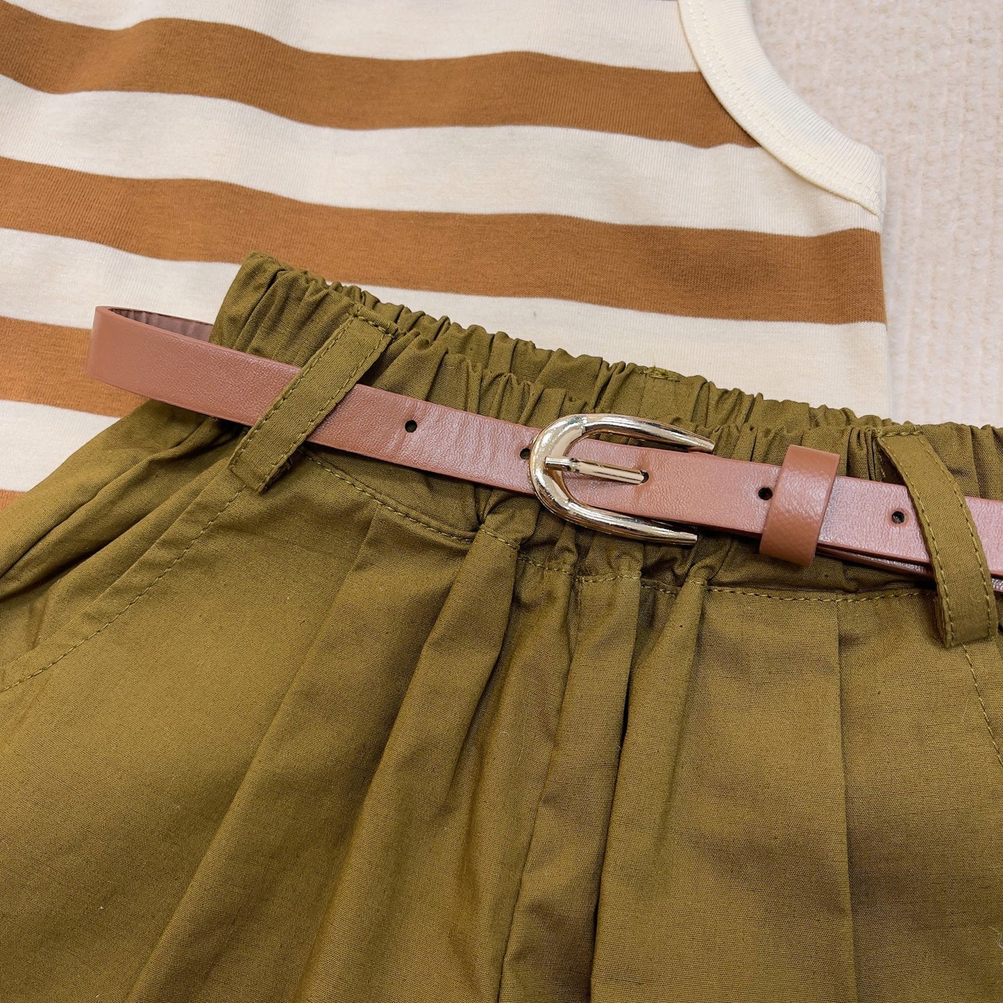 Children's Korean Style Fashionable Stylish Thin Summer Clothing Striped Camisole Shorts Children's Suit