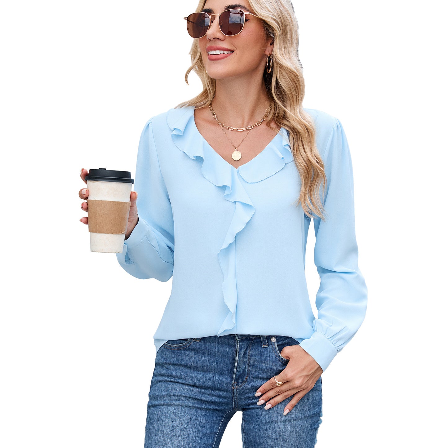 Classy Beautiful Women's Long Sleeve Ruffled Blouses