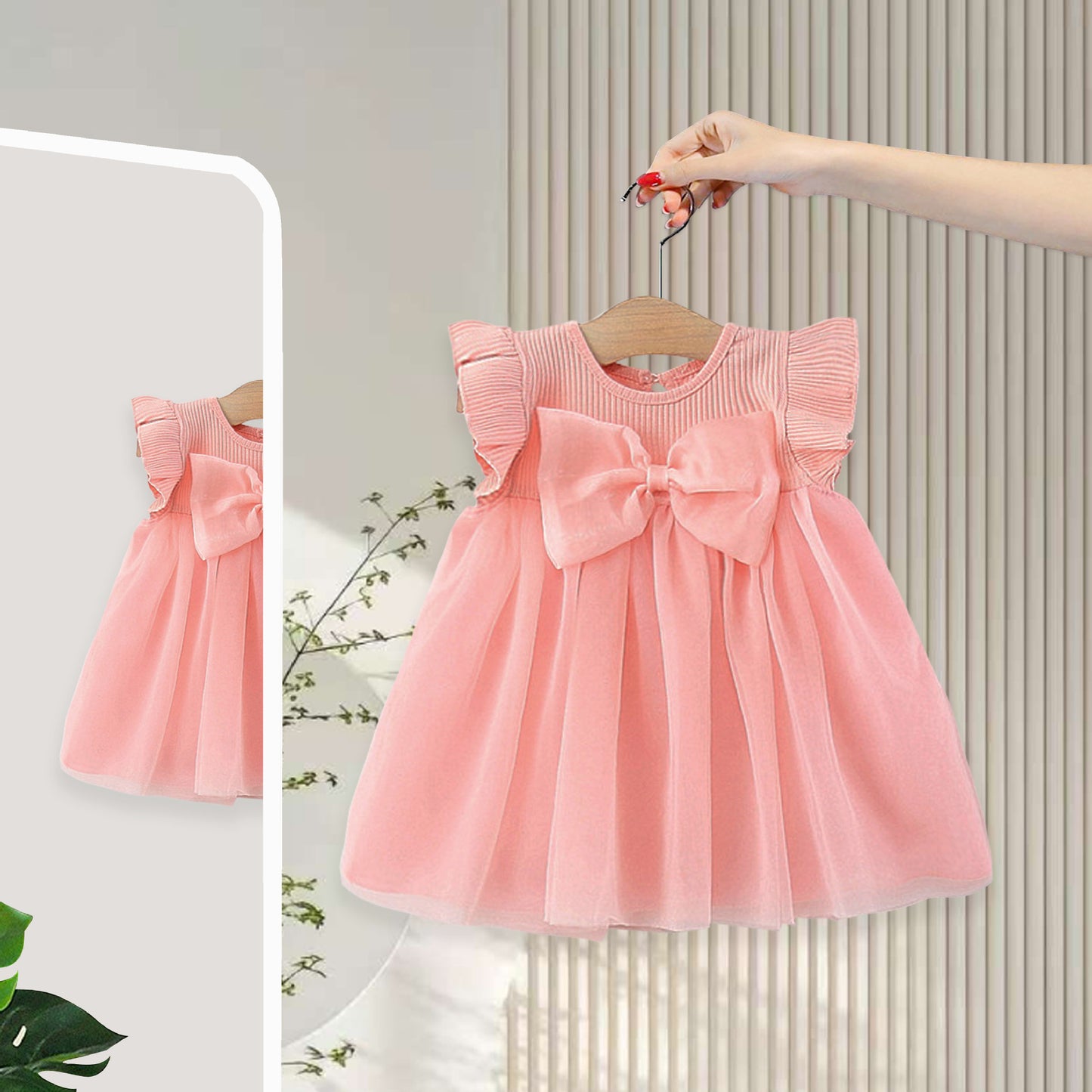 Children's Clothing Summer Thread Big Bow Flounced Sleeve Princess Yarn Children's Dress