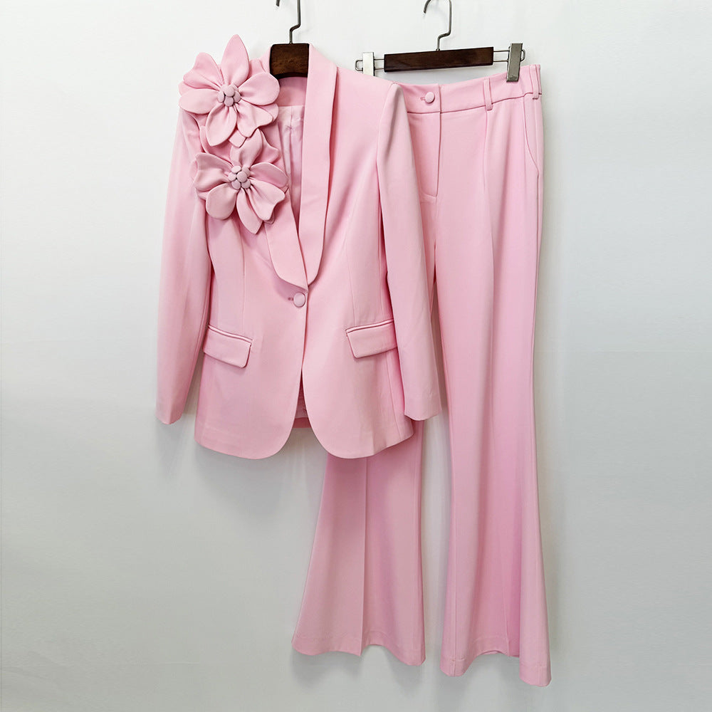 Beautiful Graceful Three-dimensional Flower Trousers Two-piece Jackets