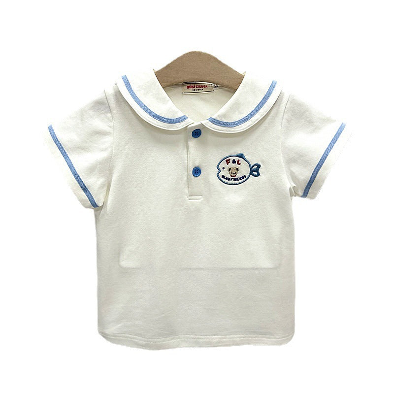 Children's Summer Cotton Navy Short-sleeved Hainan Style Peter Children's T-shirt