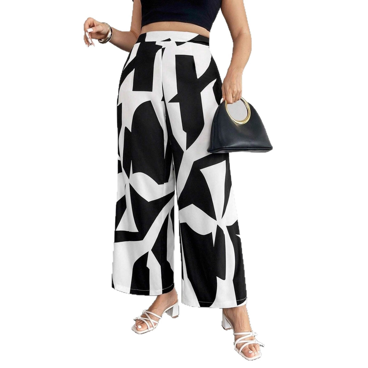 Women's Leg Geometric Print High Waist Trousers Pants