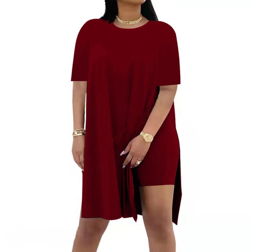 Solid Color Loose Round Neck Sleeve Two-piece Suits