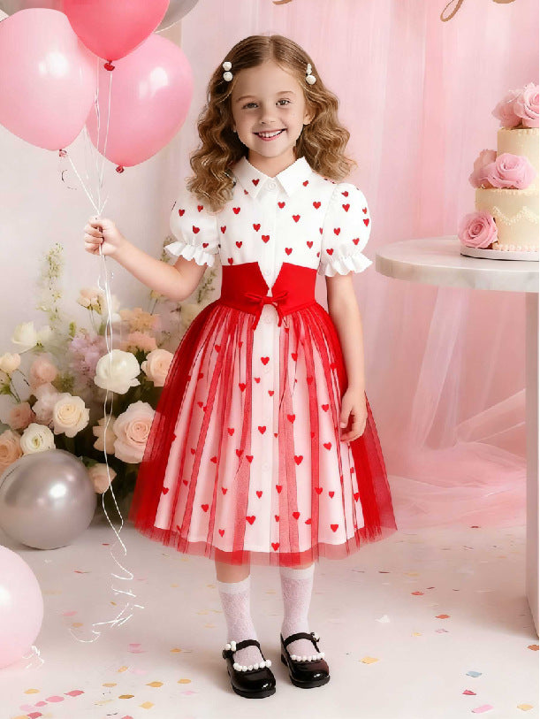 Printing Princess Dress Mesh Flying Sleeves Pettiskirt Sweet Children's Suit