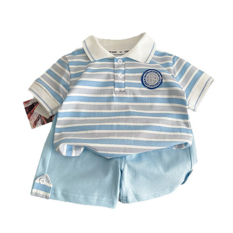 Children's Clothing Style Boy's Short Sleeve Striped Children's Suit