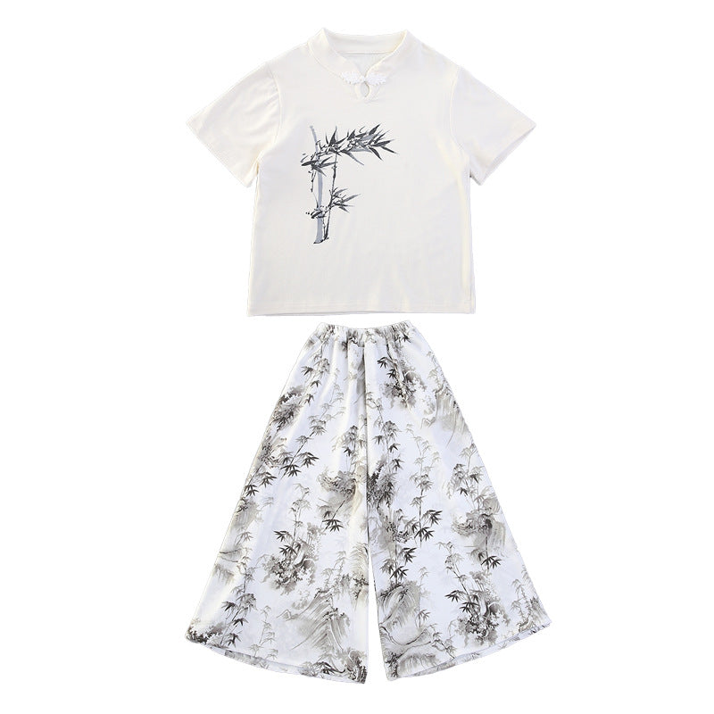 Fashion Thin Casual Short Sleeve Style Loose Medium Big Western Children's Suit