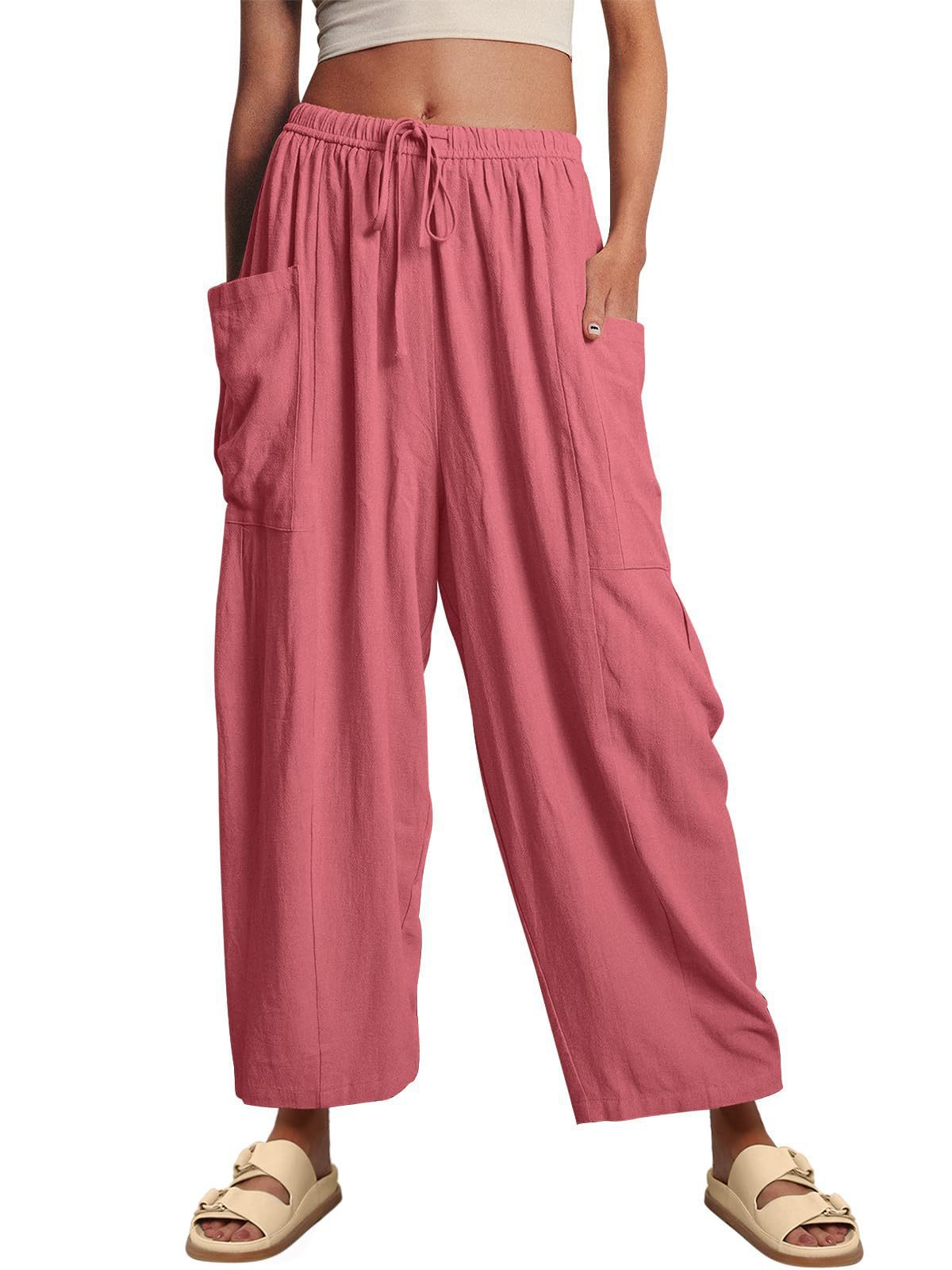Women's Stripes Elastic Waist Cropped Pleated Breathable Casual Pants