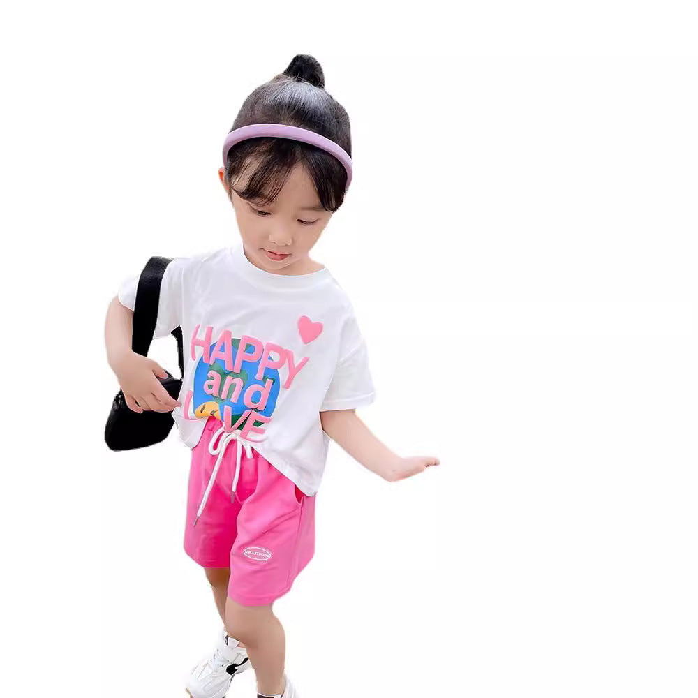 Children's Sleeve Sports Set Summer Casual Letter Printed T-shirt Shorts Two-piece Children's Suit