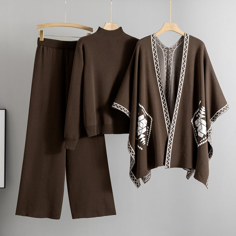 Women's Loose Temperament Comfortable Shawl Cape Wide Leg Pants