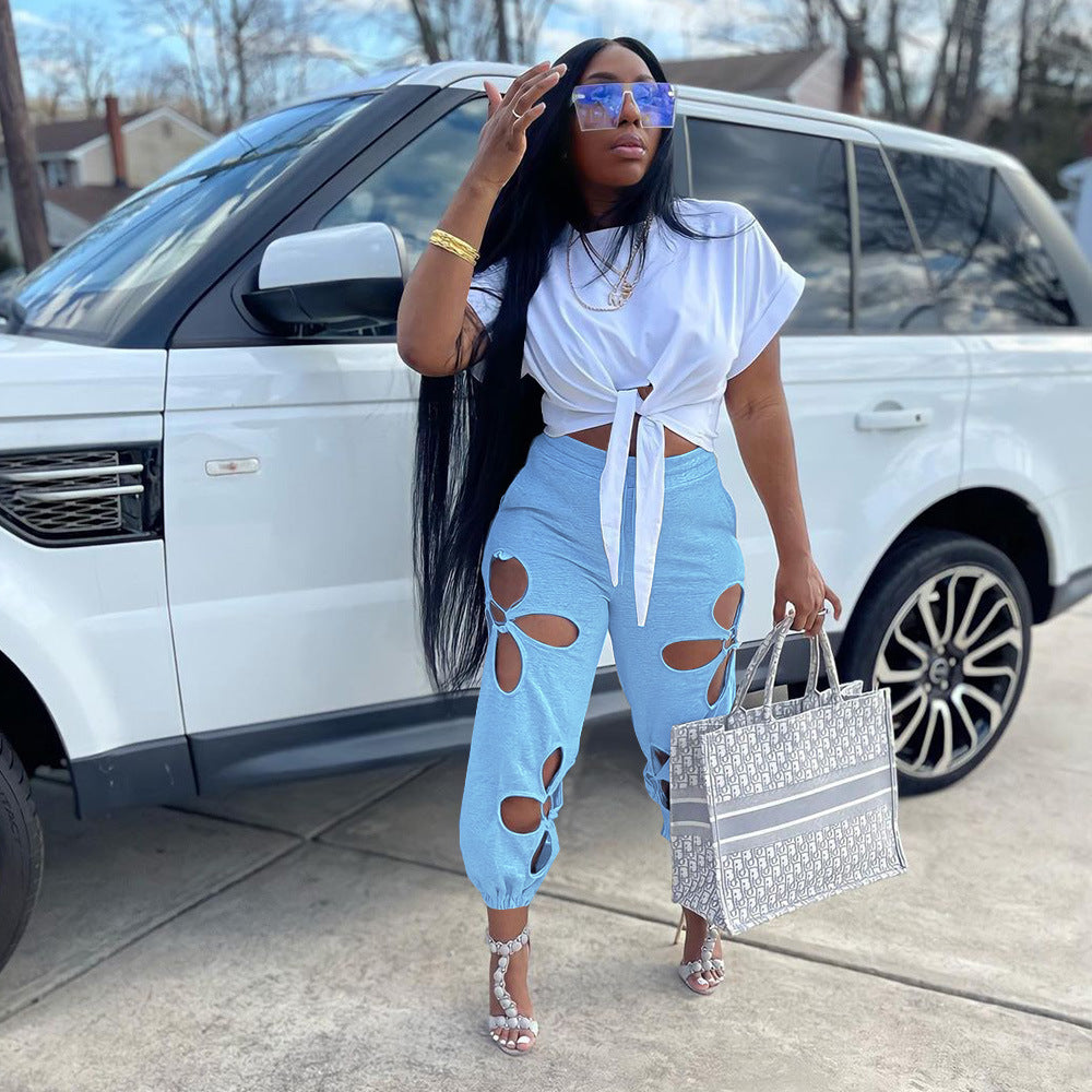Fashion Creative Unique Women's Ripped Trousers Casual Pants
