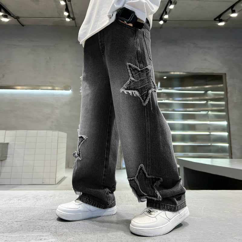 Children's Clothing Jeans Five-pointed Star Boy Trousers Medium Big Children's Pants