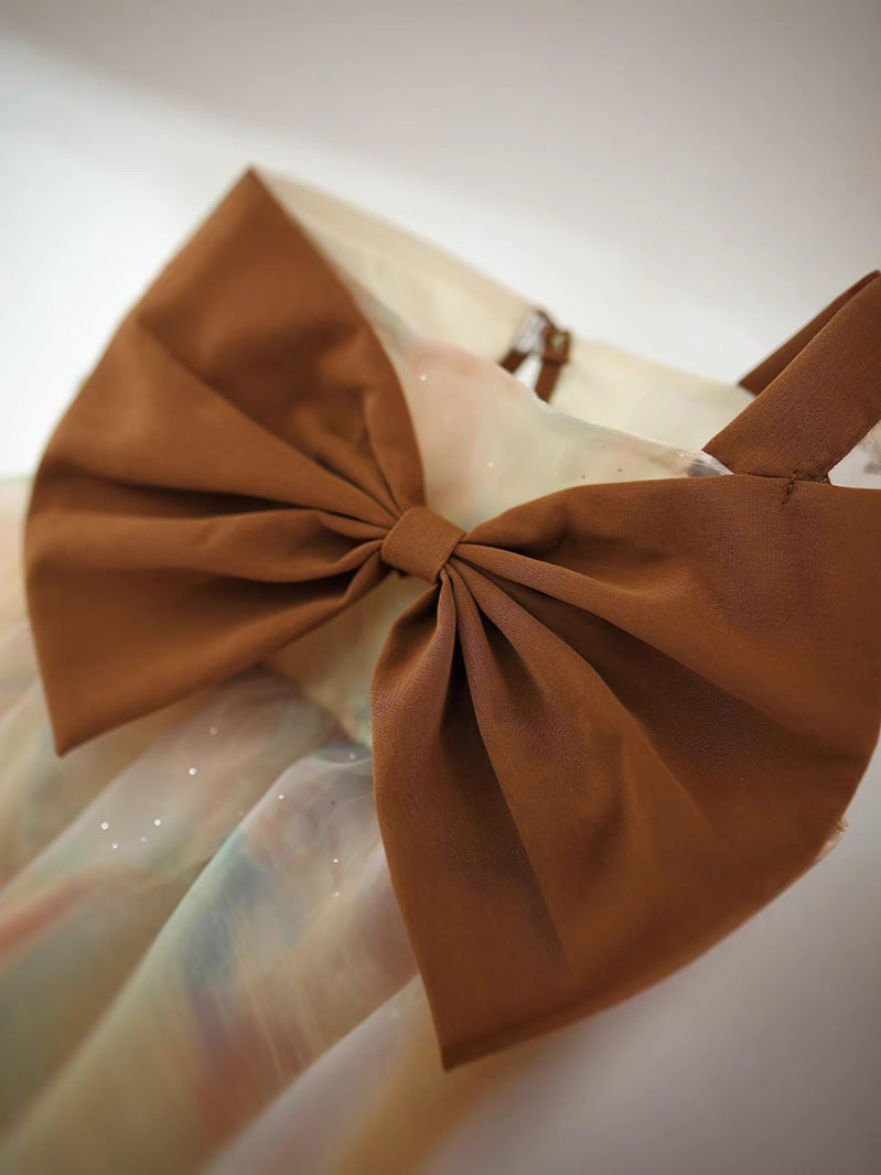 Children's Clothing Summer Caramel Big Bow Floral Bud Princess Children's Dress