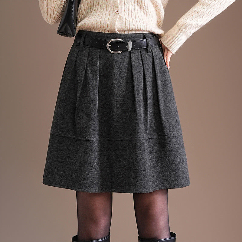 Woolen Bud A- Line Versatile Korean Style Skirt