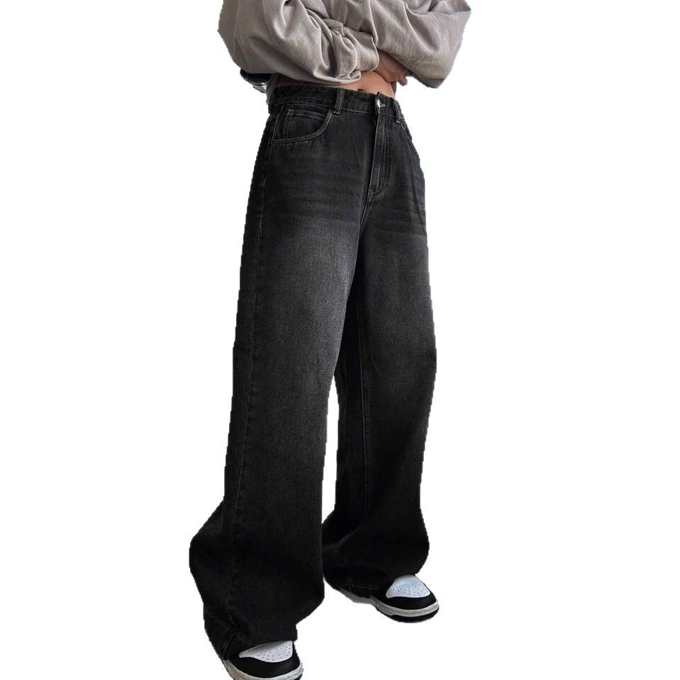 Women's American Black Gray Straight Loose Hot High Waist Pants