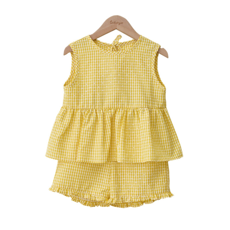Children's Summer Korean Plaid Sleeveless Two-piece Casual Fashion Short Children's Suit