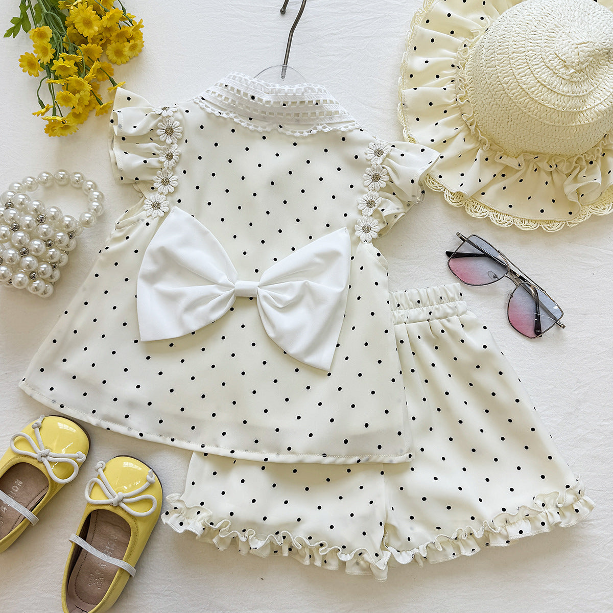 Cute Shorts Sleeveless Two-piece Sweet Western Style Polka Dot Children's Suit
