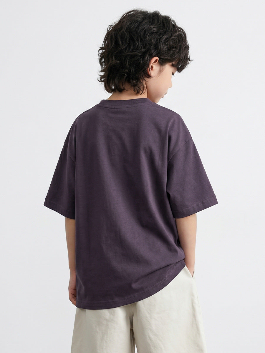 Children's Short Sleeve Medium Big Distressed Printed Half Top Loose Shoulder Children's T-shirt