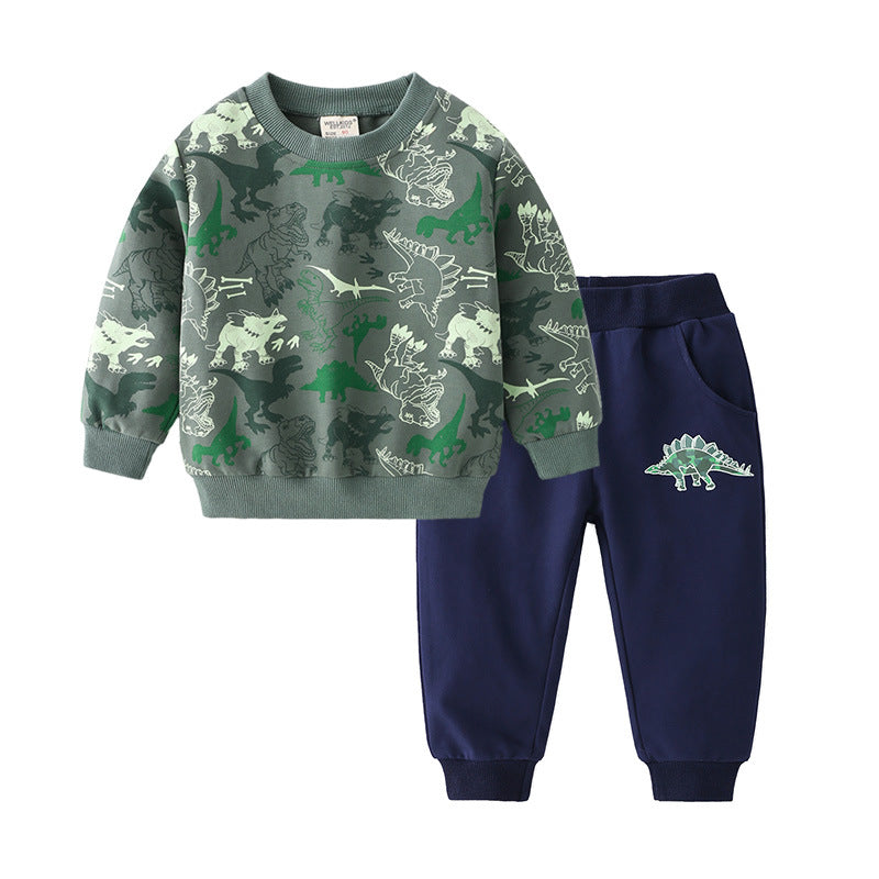 Army Green Cotton Sweater Two-piece Set Children's Suit