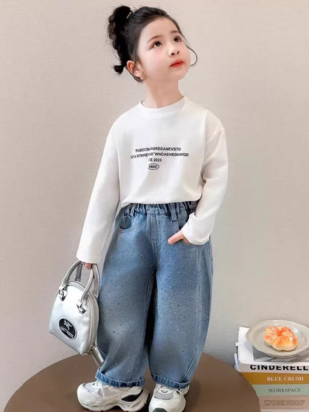 Children's Spring Clothing Loose Western Style Casual Rhinestone Children's Pants