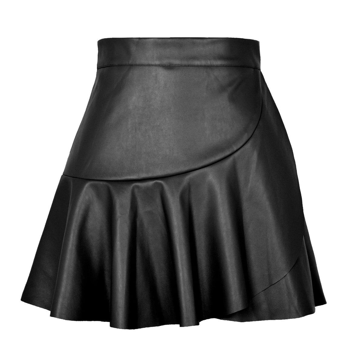Women's Waist Ruffles Irregular Leather Fashion Sexy Skirt