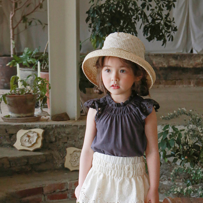 Children's Summer Strawberry Shan Clothing Solid Color Hollow Children's T-shirt