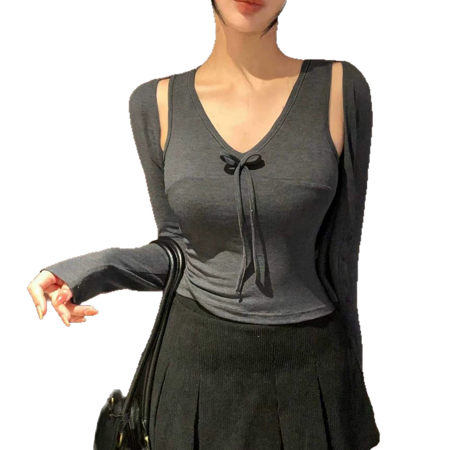 Autumn Hot Style Slim Sleeveless Strap Long Sleeve Two-piece Cardigans