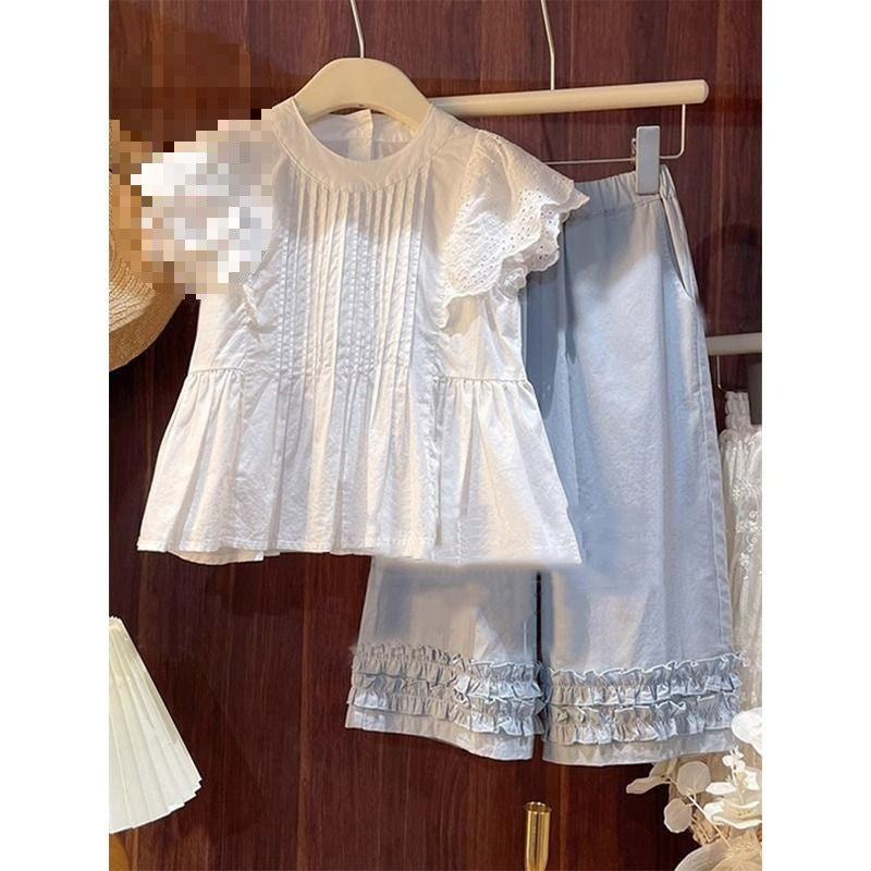 Children's Style Fashion Doll Summer Flower Edge Clothing Wide Leg Pants Children's Suit