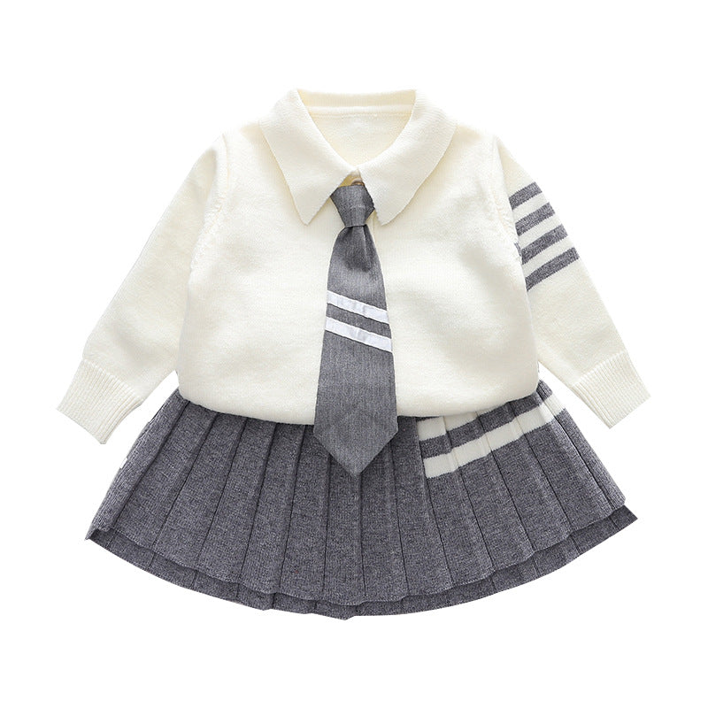 Children's Sweater College Style Two-piece Set Skirt Children's Suit