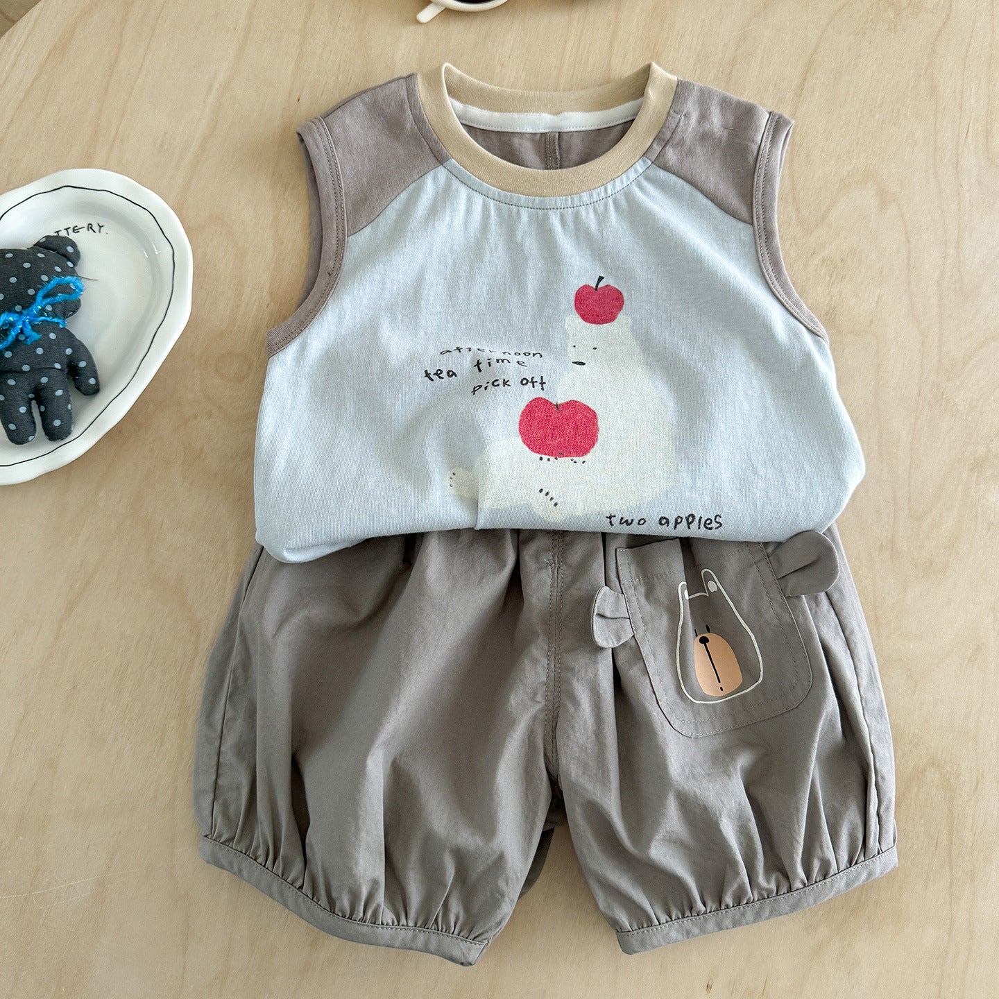 Summer Cartoon Sleeveless T-shirt Shorts Two-piece Set Clothes Children's Suit